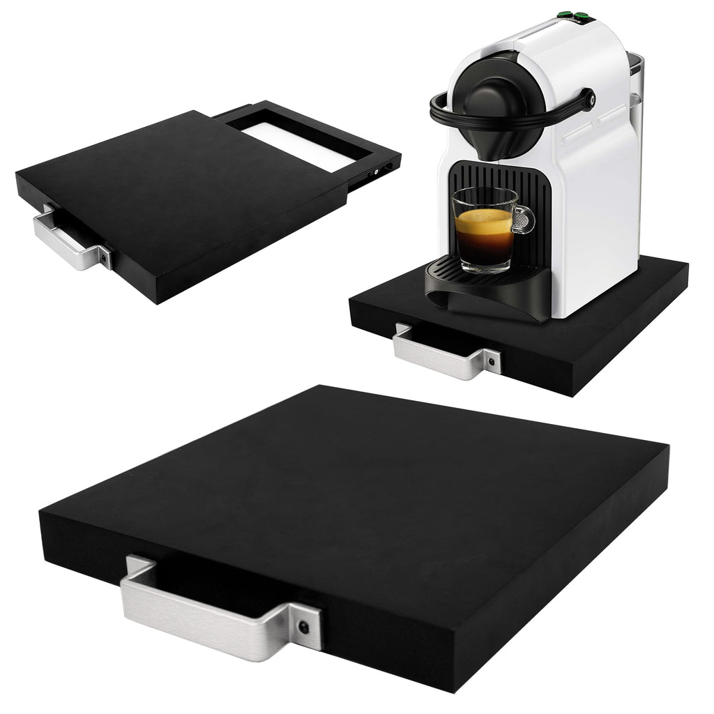 Natural Acacia Black Sliding Tray for Coffee Machine, Kitchen Appliance Slider