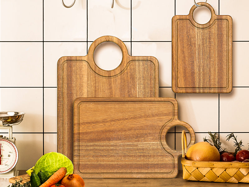 Jalz Jalz 3Pcs Acacia Wood Cutting Board Set with Juice Groove and Handle