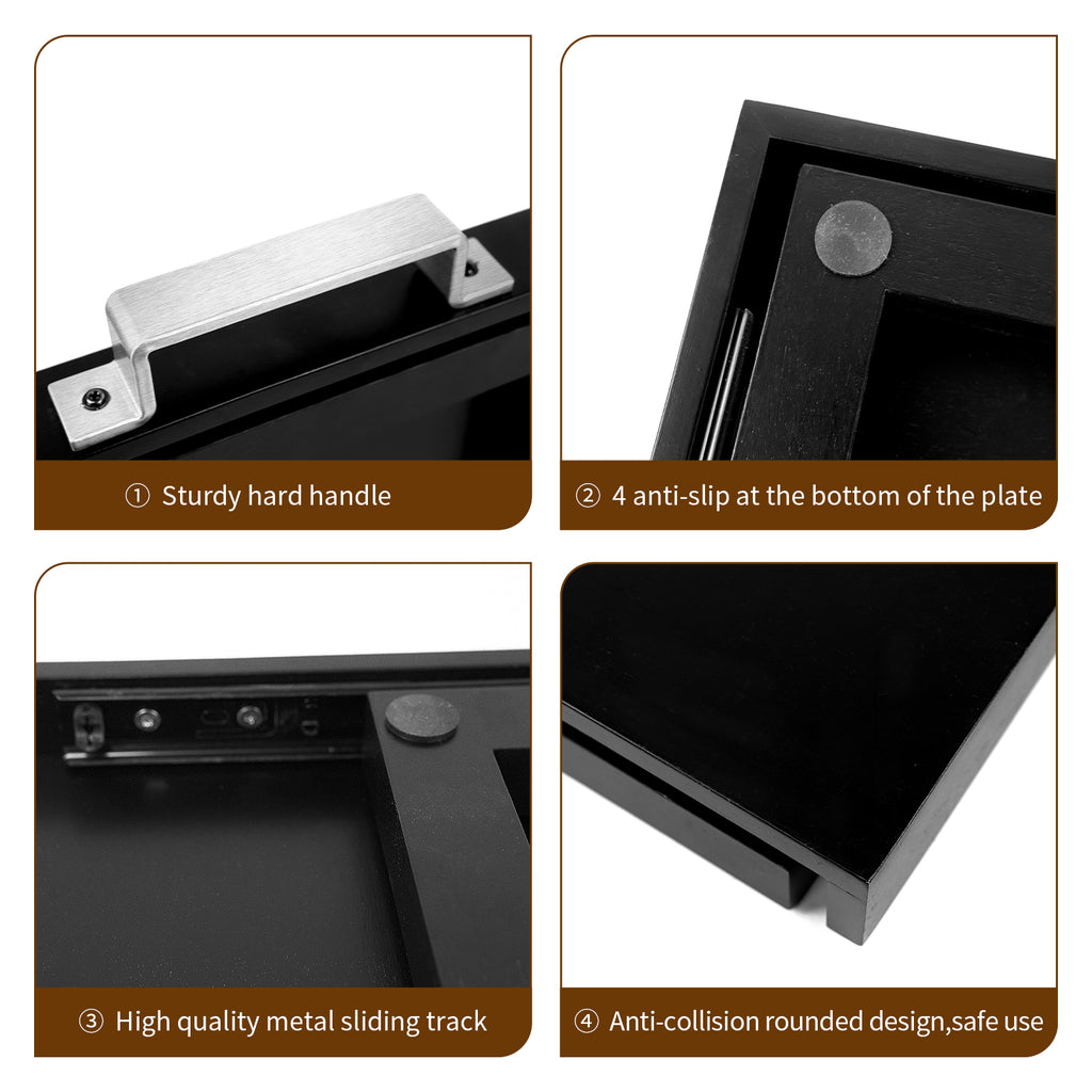 Natural Acacia Black Sliding Tray for Coffee Machine, Kitchen Appliance Slider
